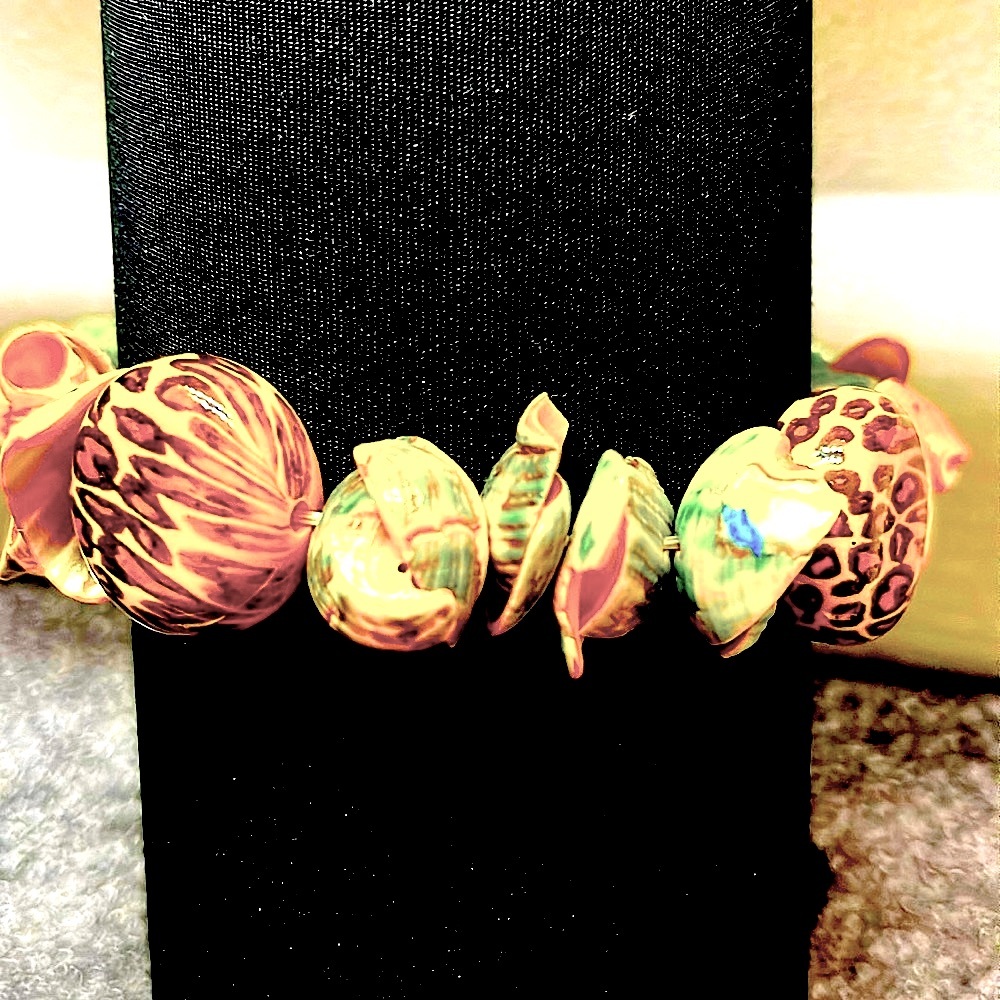 Glossy Snail Shell/Glass Stone Elastic Bracelet - image 4